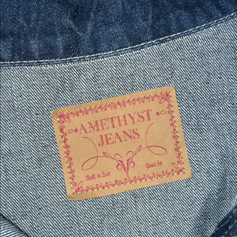 Size 2XL Amethyst Jeans Distressed Classic Blue Denim. Measures 23in pit to pit. - Picture 2 of 5